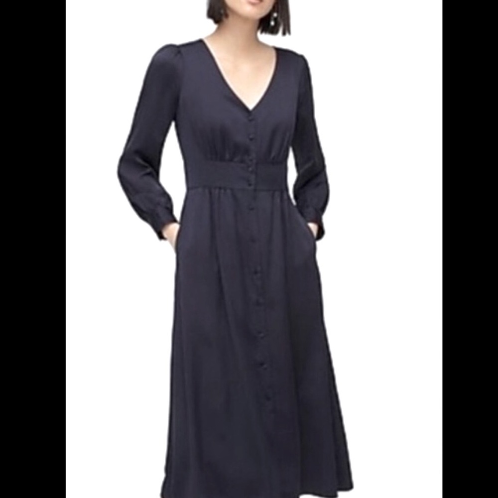 J Crew A-line Black Long Sleeve Satin Midi Dress - Picture 4 of 13
